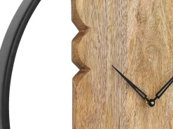 Wandklok In Twee Materialen - D61 Cm - Hout En Metaal - Licht Hout En Zwart - Galou-OZAIA Hot
