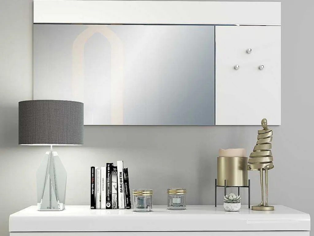 Wandspiegel Met 3 Haken - L. 120 X H. 60 - Wit - Niklos-Vente-unique