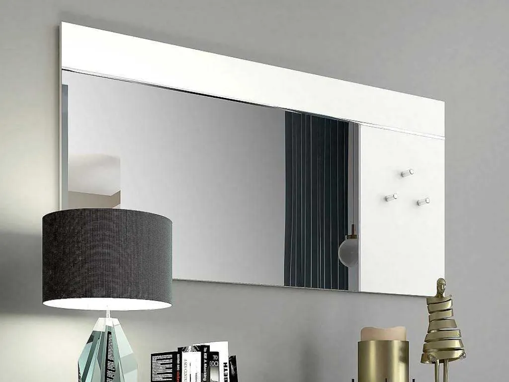Wandspiegel Met 3 Haken - L. 120 X H. 60 - Wit - Niklos-Vente-unique