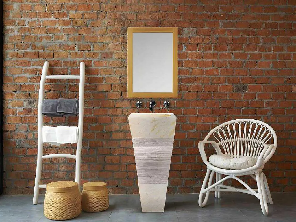 Wastafel Badkamer Op Voet Van Marmer Mido - Kleur Creme En Grijs-Shower & Design Clearance