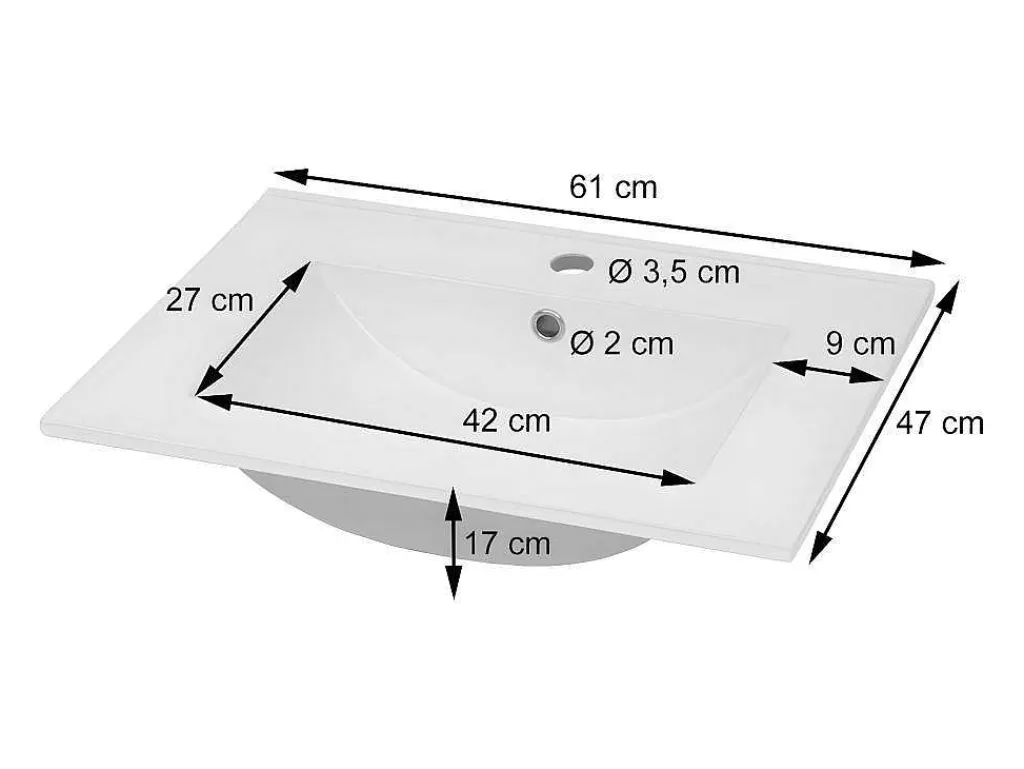 Wastafel Mcw-D16, 61Cm 18Mm Rand-Vente-unique Discount