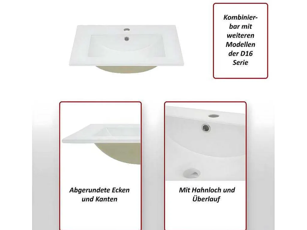 Wastafel Mcw-D16, 61Cm 18Mm Rand-Vente-unique Discount