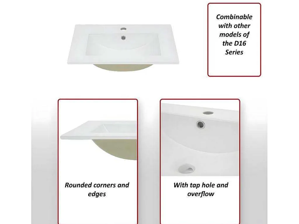 Wastafel Mcw-D16, 61Cm 18Mm Rand-Vente-unique Discount