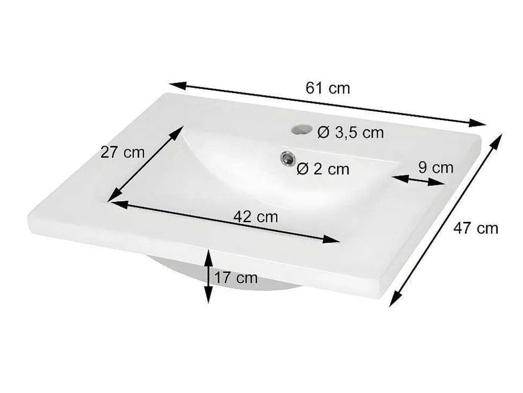 Wastafel Mcw-D16, 61Cm 30Mm Rand-Vente-unique Outlet