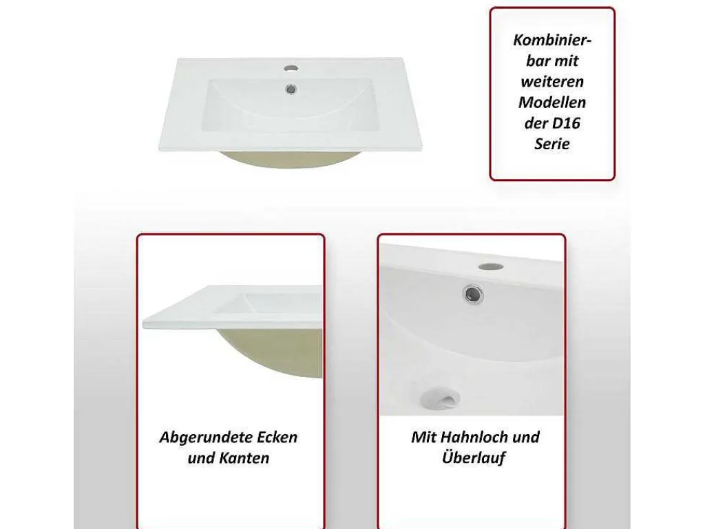 Wastafel Mcw-D16, 61Cm 30Mm Rand-Vente-unique Outlet