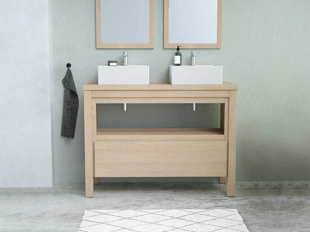 Wastafelmeubel Met Dubbele Opzetwastafel - Eikenfineer - 120 Cm - Cosmoti-Vente-unique Hot