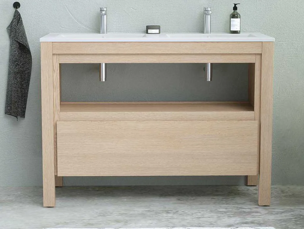 Wastafelmeubel Met Inbouwwastafel - Eikenfineer - 120 Cm - Cosmoti-Vente-unique Online