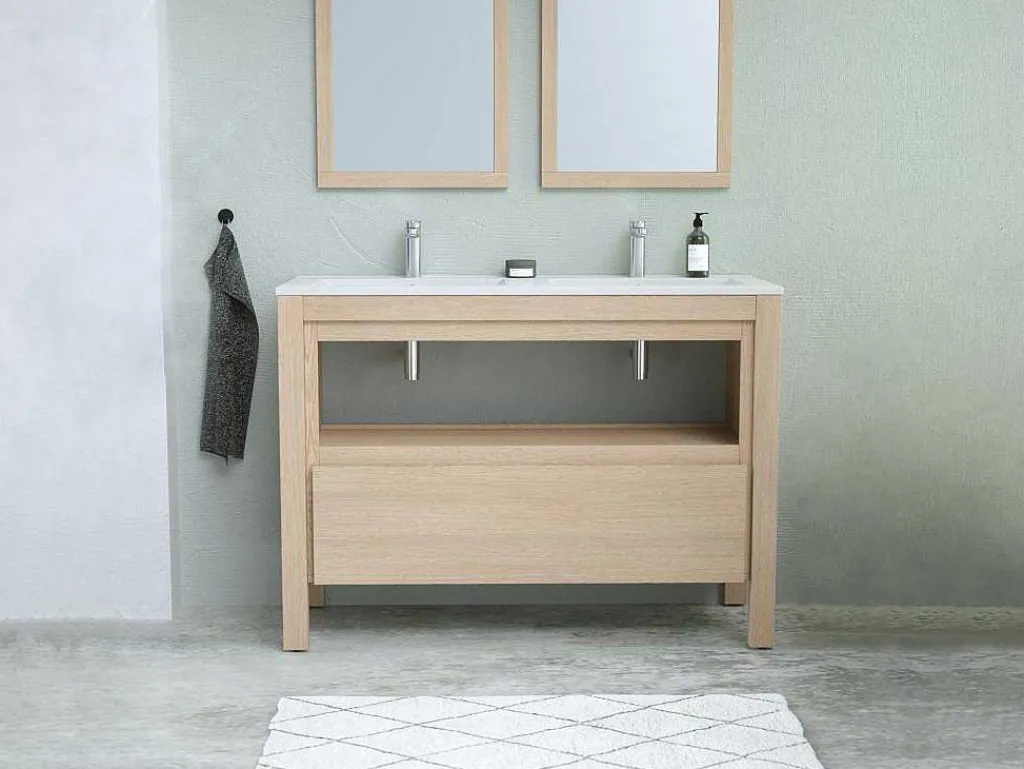 Wastafelmeubel Met Inbouwwastafel - Eikenfineer - 120 Cm - Cosmoti-Vente-unique Online
