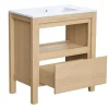 Wastafelmeubel Met Inbouwwastafel - Eikenfineer - 80 Cm - Cosmoti-Vente-unique New