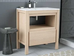 Wastafelmeubel Met Opbergvak - Eikenfineer - 80 Cm - Cosmoti-Vente-unique