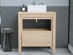 Wastafelmeubel Met Opzetwastafel - Eikenfineer - 80 Cm - Cosmoti-Vente-unique Online