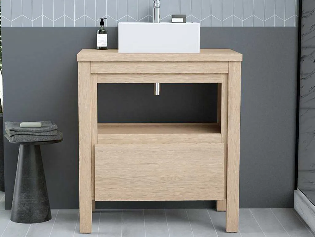 Wastafelmeubel Met Opzetwastafel - Eikenfineer - 80 Cm - Cosmoti-Vente-unique Online