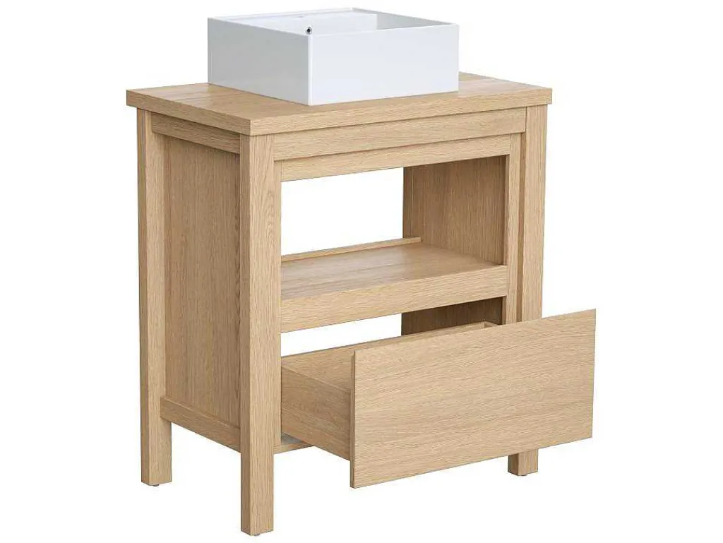 Wastafelmeubel Met Opzetwastafel - Eikenfineer - 80 Cm - Cosmoti-Vente-unique Online