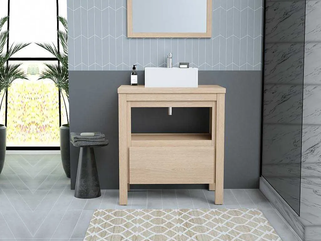Wastafelmeubel Met Opzetwastafel - Eikenfineer - 80 Cm - Cosmoti-Vente-unique Online