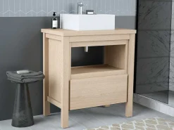 Wastafelmeubel Met Opzetwastafel - Eikenfineer - 80 Cm - Cosmoti-Vente-unique Online