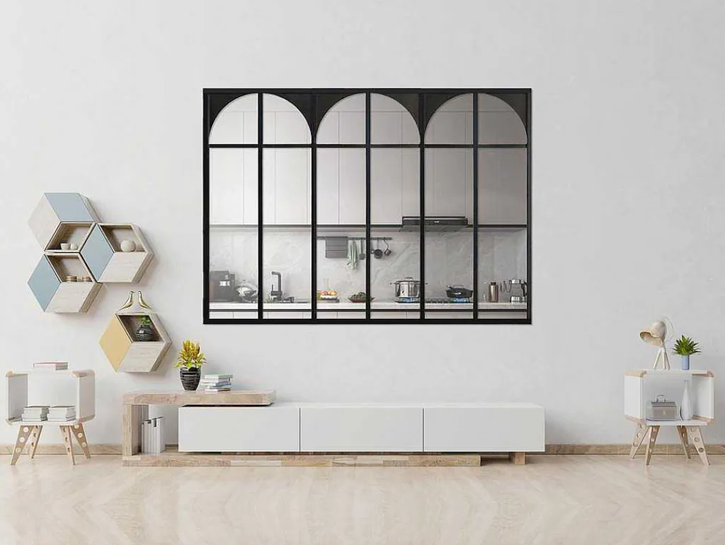 Werkplaatsraam Art Deco Van Gepoedercoat Aluminium 180 X 130 Cm - Zwart - Arcadea-Vente-unique Online