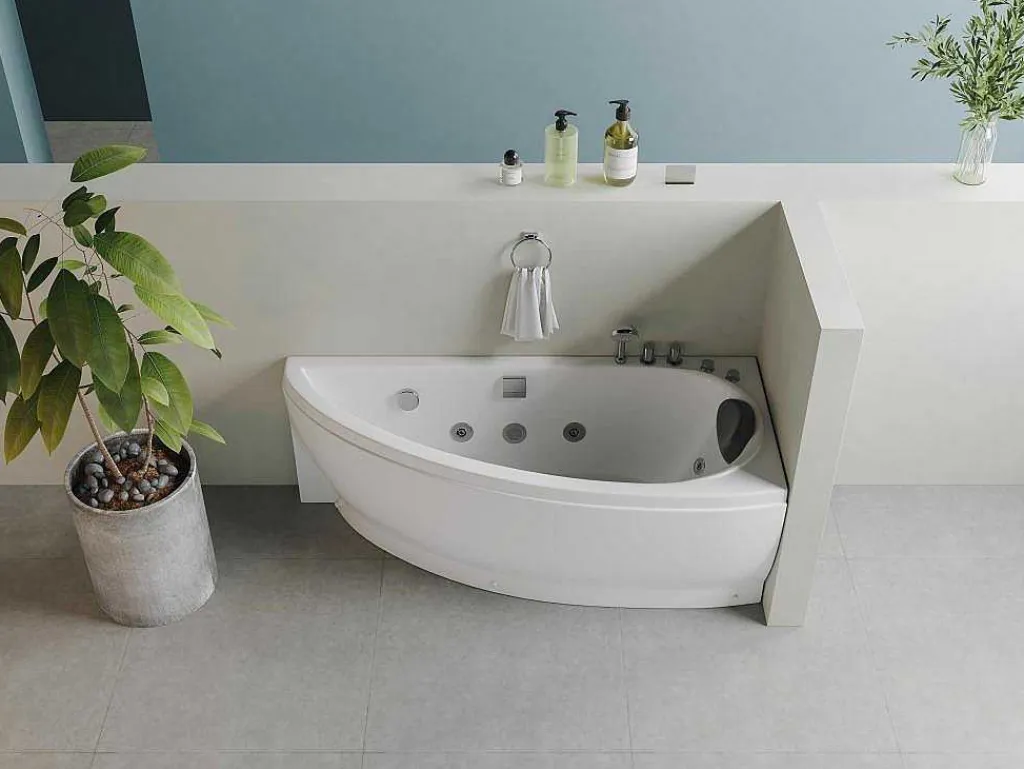 Wit Asymmetrisch Bubbelbad - 1 Plaats - 160 X 75 Cm - Hoek Rechts - Tabana-Shower & Design New