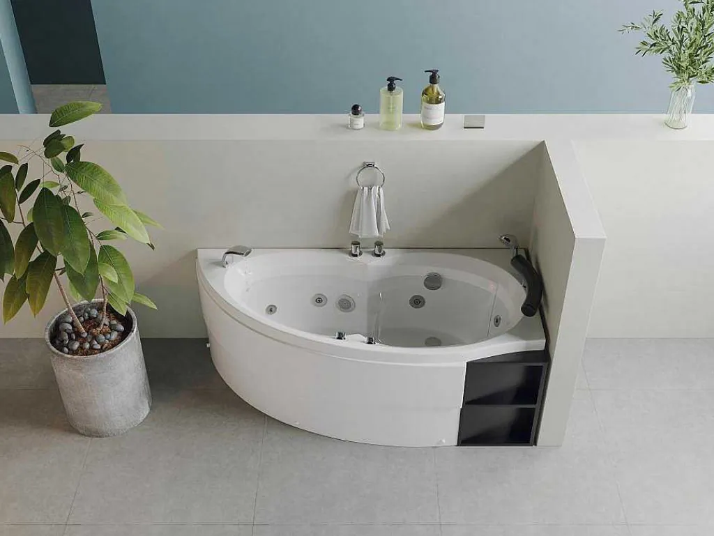 Wit Asymmetrisch Bubbelbad - 1 Plaats - 150 X 100 Cm - Hoek Rechts - Tabana-Shower & Design Outlet
