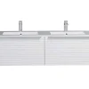Wit Hangmeubel Voor Badkamer Met Groeven Met Dubbele Inbouwwastafel - 120 Cm - Latoma-Vente-unique