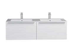 Wit Hangmeubel Voor Badkamer Met Groeven Met Dubbele Inbouwwastafel - 120 Cm - Latoma-Vente-unique