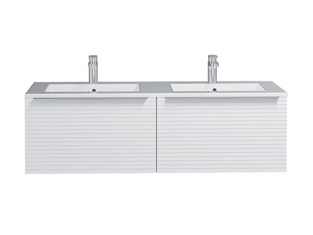 Wit Hangmeubel Voor Badkamer Met Groeven Met Dubbele Inbouwwastafel - 120 Cm - Latoma-Vente-unique