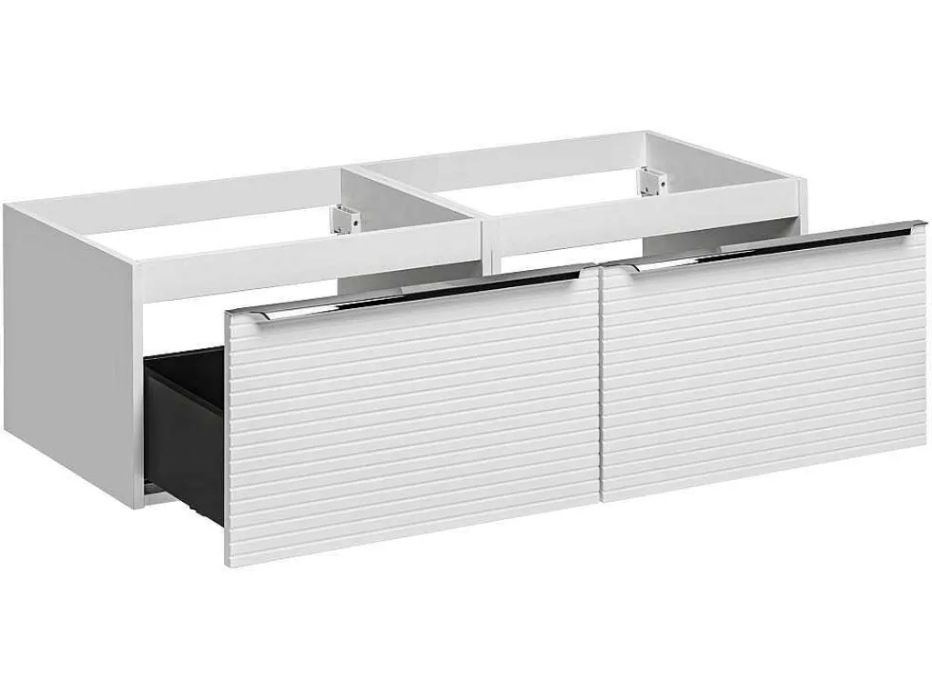 Wit Hangmeubel Voor Badkamer Met Groeven Met Dubbele Inbouwwastafel - 120 Cm - Latoma-Vente-unique