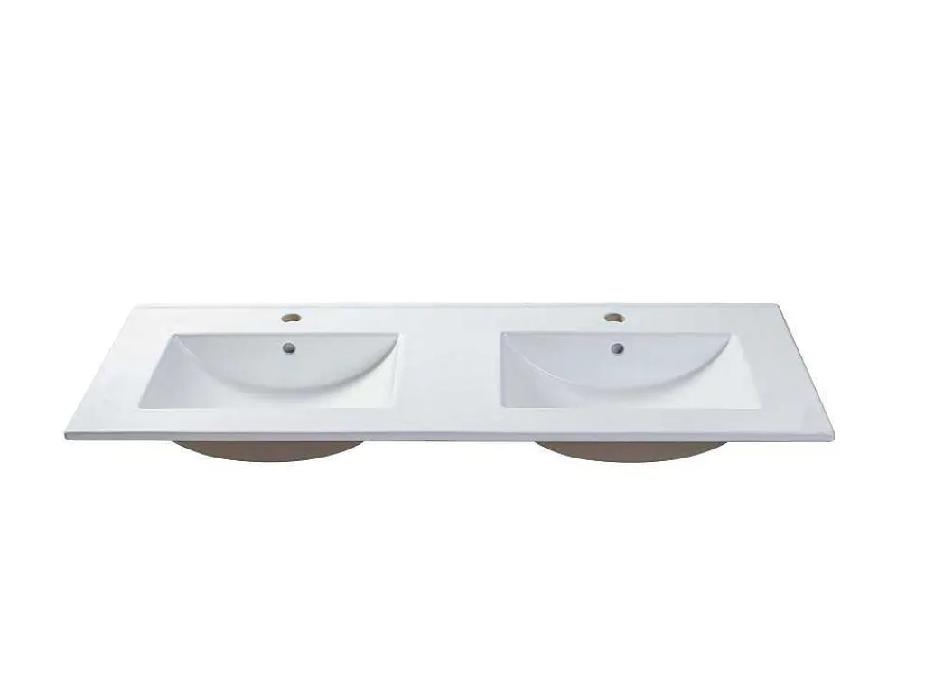 Wit Hangmeubel Voor Badkamer Met Groeven Met Dubbele Inbouwwastafel - 120 Cm - Latoma-Vente-unique