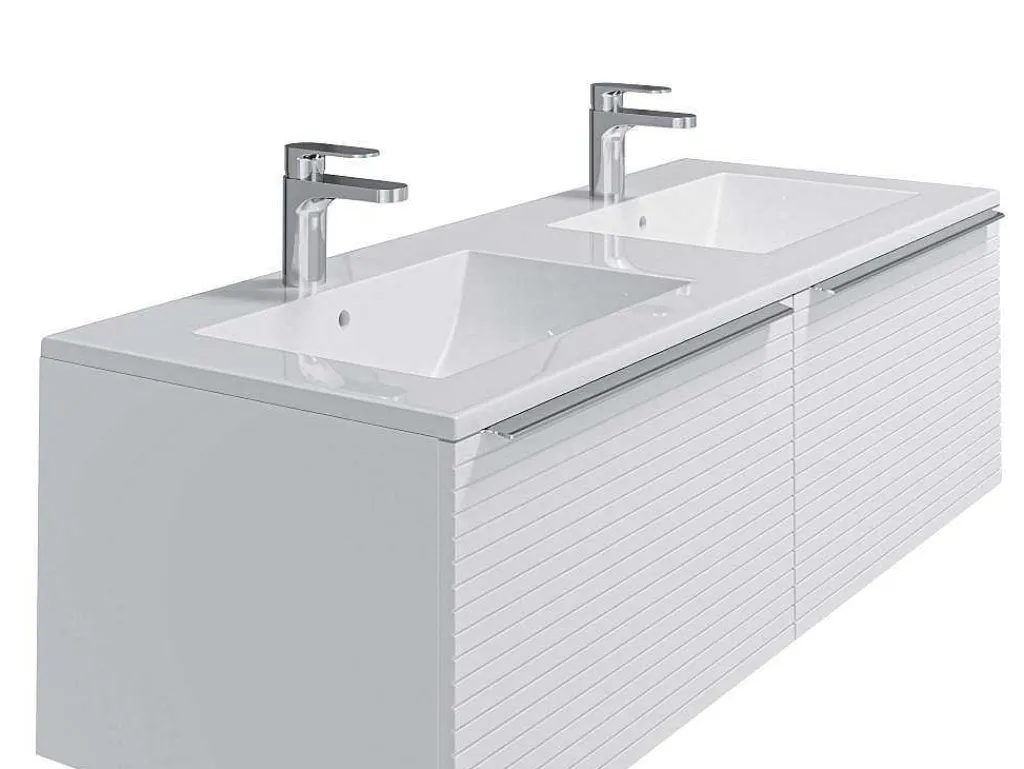 Wit Hangmeubel Voor Badkamer Met Groeven Met Dubbele Inbouwwastafel - 120 Cm - Latoma-Vente-unique