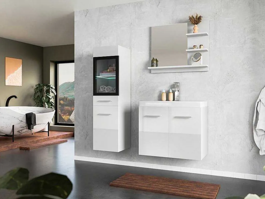 Witte Badkamerkolom Met Leds - L30 X B30 X H109 Cm - Laurine-Vente-unique Discount