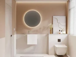Witte Hangende Wastafel Van Solid Surface Met Nis - Kraan Links - 40 Cm - Pumori-Shower & Design Sale