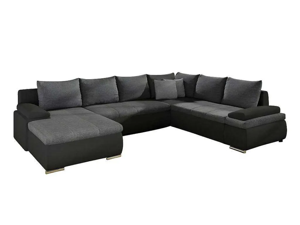 Xxl Hoekbedbank Omkeerbaar Van Kunstleer En Stof Dakota - Tweekleurig Zwart En Grijs-Vente-unique Clearance