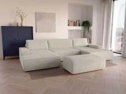 Xxl Hoekslaapbank Van Beige Ribfluweel Amelia-Vente-unique Outlet