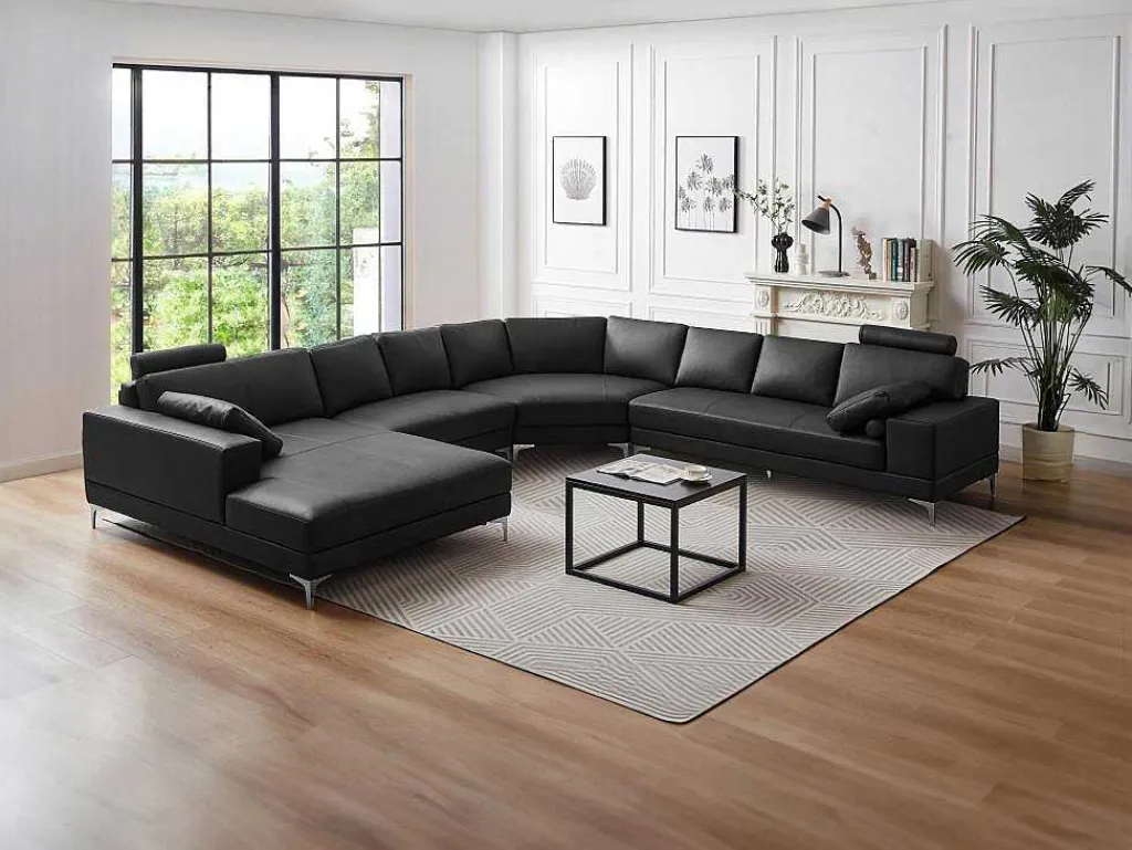Xxl Zevenzitsbank Hoogwaardig Leer Donatello Ii - Zwart - Hoek Links-LINEA SOFA Discount