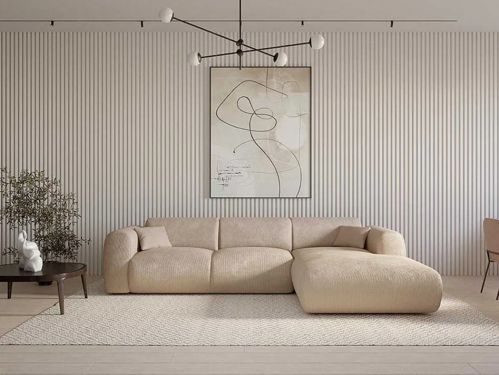 Xxl-Hoekbank Met Hoek Rechts In Beige Textuurstof Pogni Van Maison Cephy-Maison Céphy Clearance