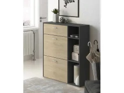 Zapatero Furniture, Windmodel, 90X26X101.5Cm, Tegroep Hall En Hall, Grijs En Eiken, Moderne Stijl-Skraut Home Best