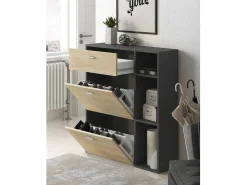 Zapatero Furniture, Windmodel, 90X26X101.5Cm, Tegroep Hall En Hall, Grijs En Eiken, Moderne Stijl-Skraut Home Best