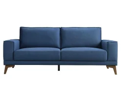 Zitbank 3 Plaatsen In Donkerblauwe Stof Met Houten Poten Mossea-Vente-unique Discount