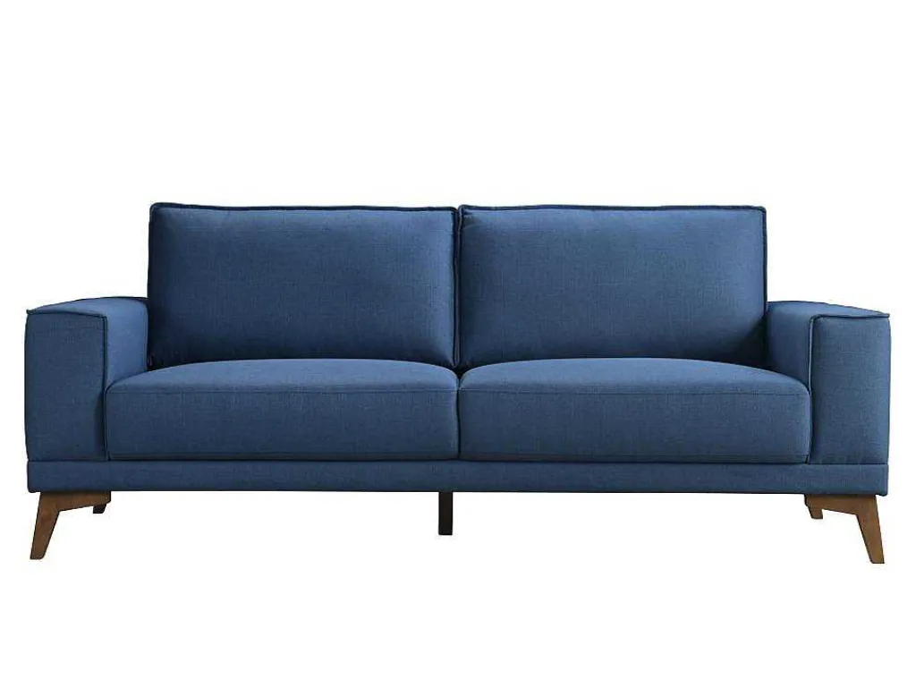 Zitbank 3 Plaatsen In Donkerblauwe Stof Met Houten Poten Mossea-Vente-unique Discount