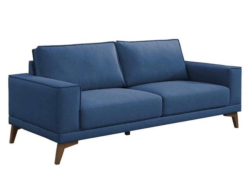 Zitbank 3 Plaatsen In Donkerblauwe Stof Met Houten Poten Mossea-Vente-unique Discount