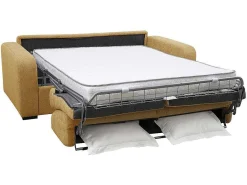 3-Zits Express Slaapbank Van Mosterdgele Stof - Matras 14 Cm - Bevis-Vente-unique Sale