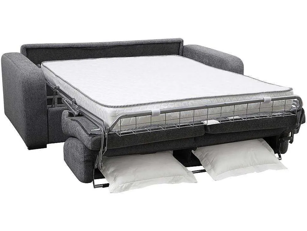 3-Zits Express Slaapbank Van Antraciete Stof - Matras 14 Cm - Bevis-Vente-unique
