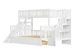 2-Zits Stapelbed Met Glijbaan En Planken - 90 X 200 Cm + 140 X 200 Cm - Wit - Anthony-Vente-unique