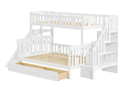 2-Zits Stapelbed Met Glijbaan En Planken - 90 X 200 Cm + 140 X 200 Cm - Wit - Anthony-Vente-unique
