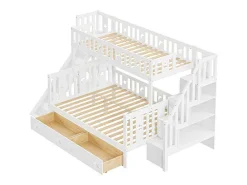2-Zits Stapelbed Met Glijbaan En Planken - 90 X 200 Cm + 140 X 200 Cm - Wit - Anthony-Vente-unique