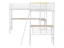 2-Zits Tussenbed - 2 X 90 X 200 Cm - Met Hoekbureau En Ladders - Metaal - Wit-Vente-unique Hot