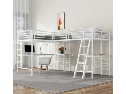 2-Zits Tussenbed - 2 X 90 X 200 Cm - Met Hoekbureau En Ladders - Metaal - Wit-Vente-unique Hot