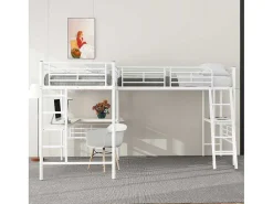 2-Zits Tussenbed - 2 X 90 X 200 Cm - Met Hoekbureau En Ladders - Metaal - Wit-Vente-unique Hot