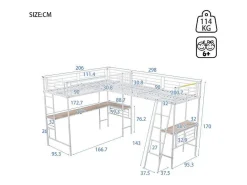2-Zits Tussenbed - 2 X 90 X 200 Cm - Met Hoekbureau En Ladders - Metaal - Wit-Vente-unique Hot
