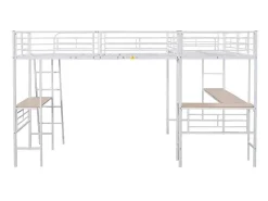2-Zits Tussenbed - 2 X 90 X 200 Cm - Met Hoekbureau En Ladders - Metaal - Wit-Vente-unique Hot