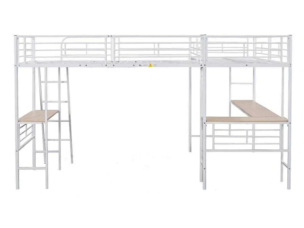 2-Zits Tussenbed - 2 X 90 X 200 Cm - Met Hoekbureau En Ladders - Metaal - Wit-Vente-unique Hot